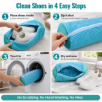 CleanXing Shoe Washing Machine Bag for Sneakers, Reusable Laundry Shoe Bag for Washer & Dryer, Shoe Cleaning Bag with Protective Zipper, 360° Deep Clean for Shoes, Blue Color - Image 3